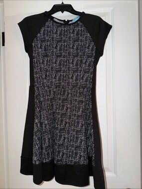 dina be Black and White Tweed-Front A-Line Dress